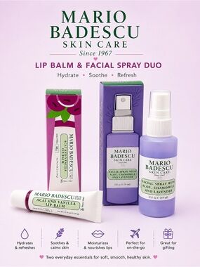 Mario Badescu Facial Spray Lavender + Acai Vanilla Lip Balm Gift Set NIB